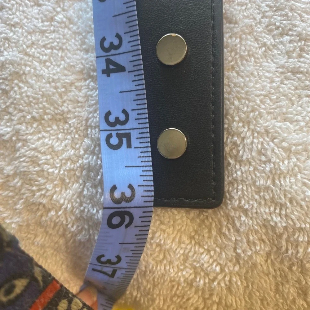 Armani Exchange AX Black‎ Ruched Elastic Waist Belt Yellow Logo Buckle Snap 36in